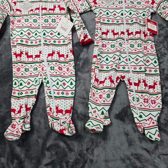 Holiday Time Baby Pajama Set 3-6M Reindeer Footed Sleeper Christmas NWT - Picture 3 of 8